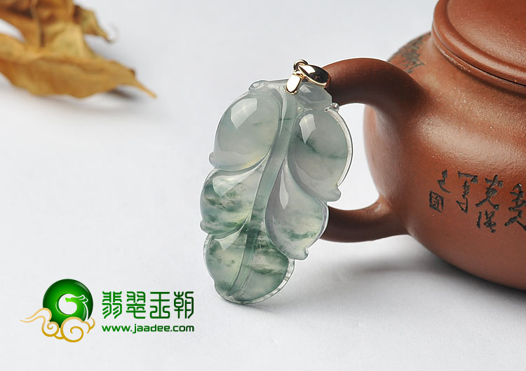 冰玻种飘花缅甸翡翠A货叶子挂件