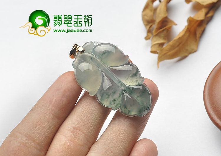 冰玻种飘花缅甸翡翠A货叶子挂件