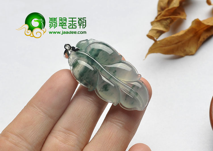 冰玻种飘花缅甸翡翠A货叶子挂件