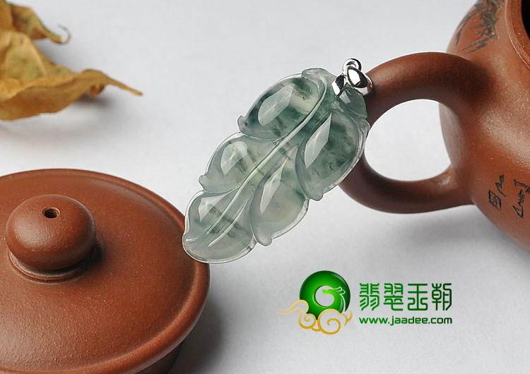 冰玻种飘花缅甸翡翠A货叶子挂件