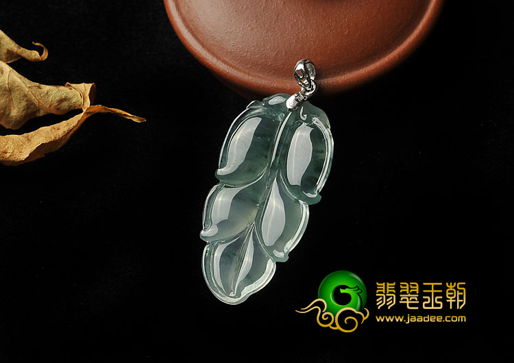 冰玻种飘花缅甸翡翠A货叶子挂件