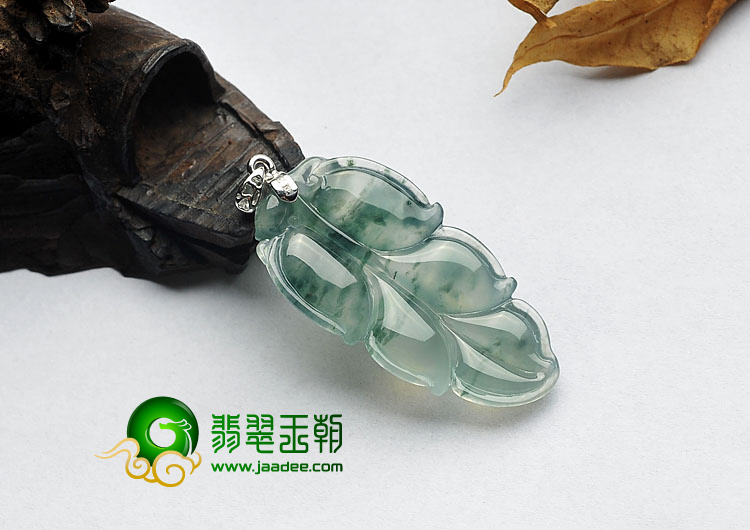 冰玻种飘花缅甸翡翠A货叶子挂件