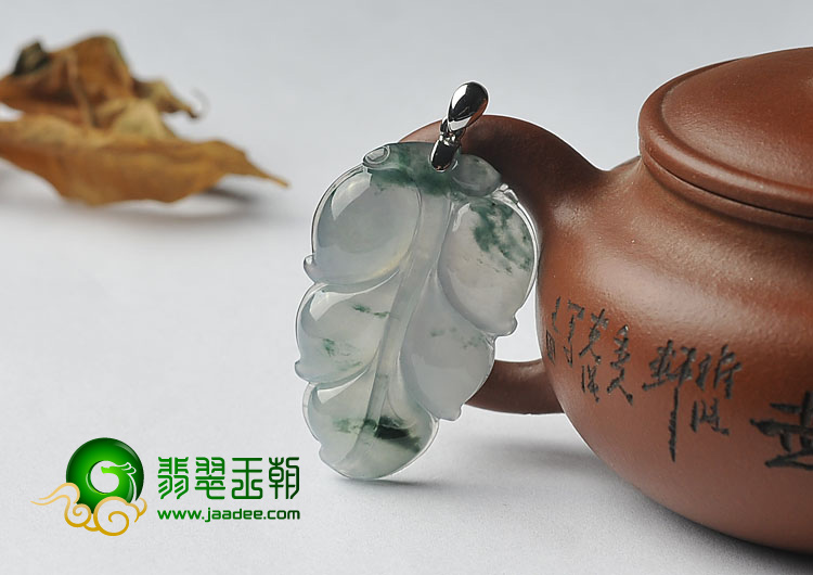 冰玻种飘花缅甸翡翠A货叶子挂件