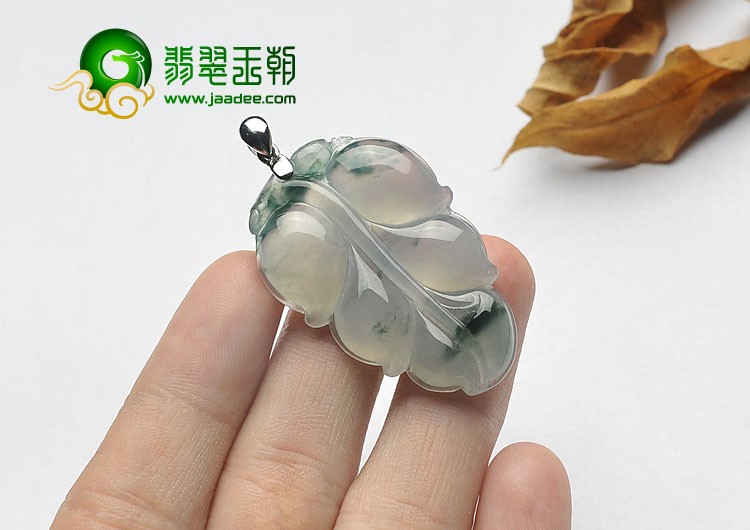 冰玻种飘花缅甸翡翠A货叶子挂件