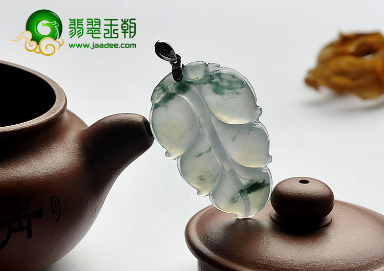 冰玻种飘花缅甸翡翠A货叶子挂件