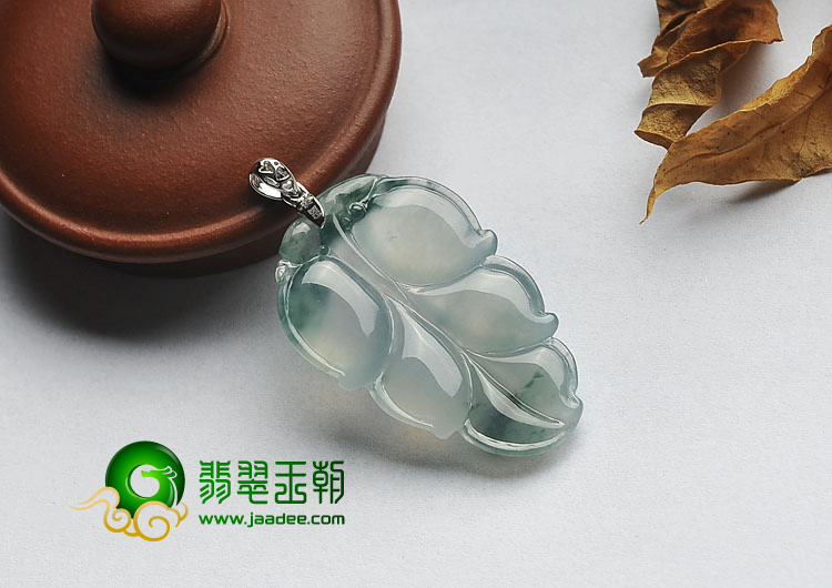冰玻种飘花缅甸翡翠A货叶子挂件