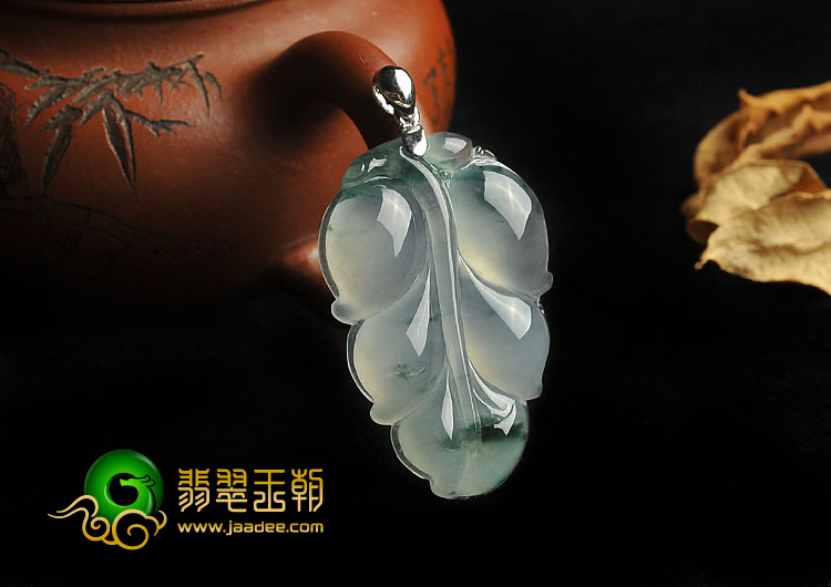 冰玻种飘花缅甸翡翠A货叶子挂件