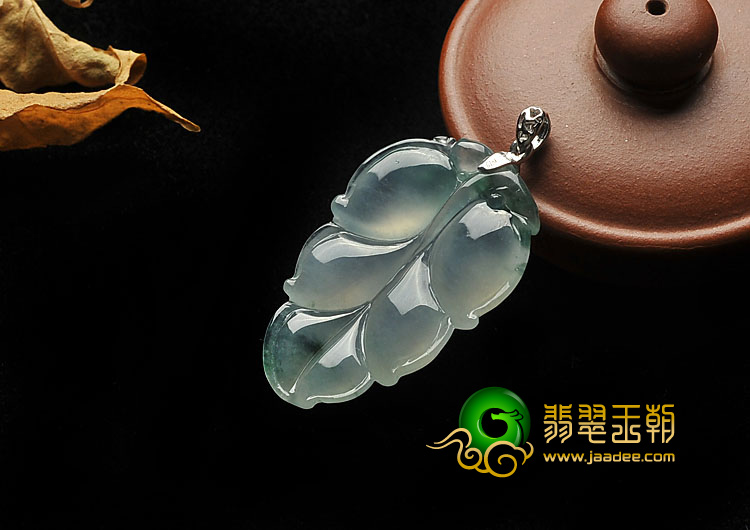 冰玻种飘花缅甸翡翠A货叶子挂件