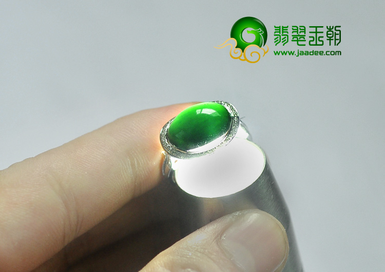 冰玻种墨翠缅甸翡翠A货白金戒指（真钻）
