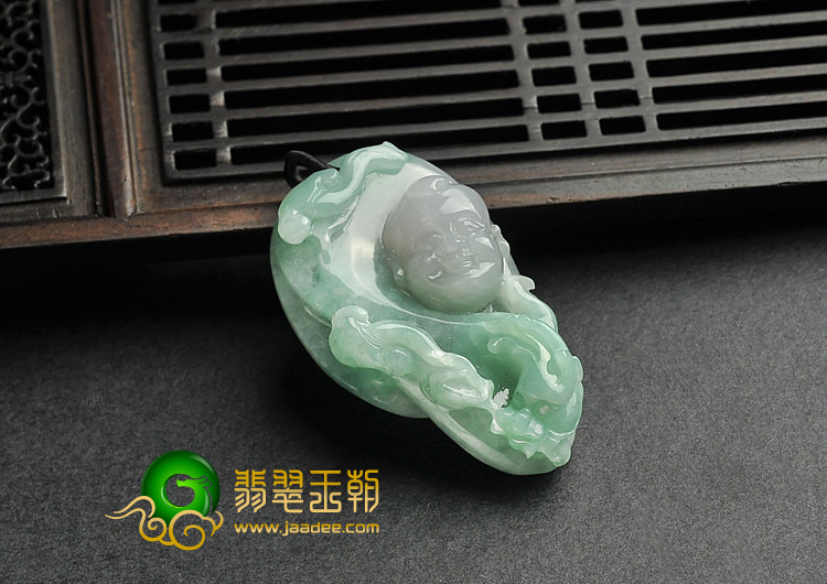 糯冰种绿晴水缅甸翡翠A货望子成龙挂件
