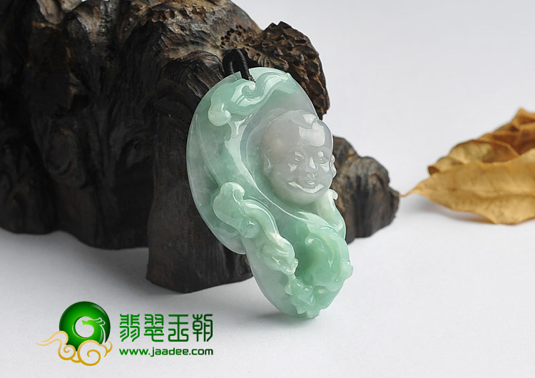 糯冰种绿晴水缅甸翡翠A货望子成龙挂件
