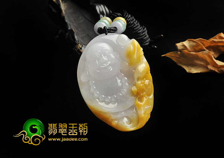 糯冰种黄翡缅甸翡翠A货纳福挂件