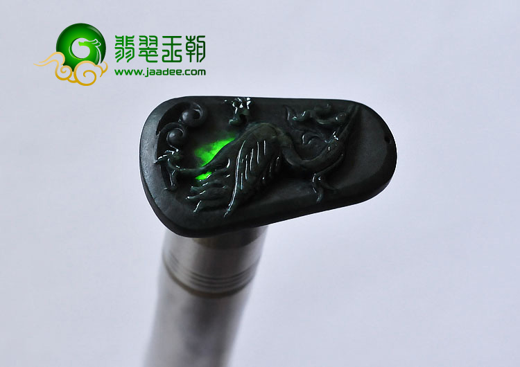 糯冰种墨翠缅甸翡翠A货一路连科挂件