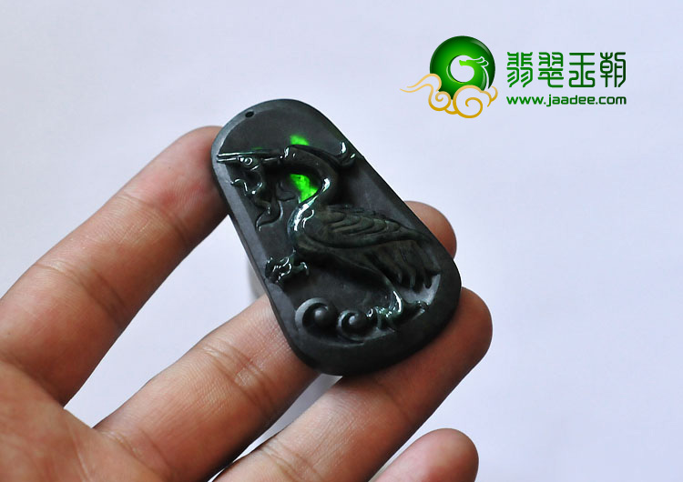 糯冰种墨翠缅甸翡翠A货一路连科挂件