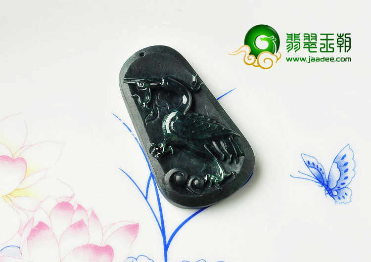 糯冰种墨翠缅甸翡翠A货一路连科挂件