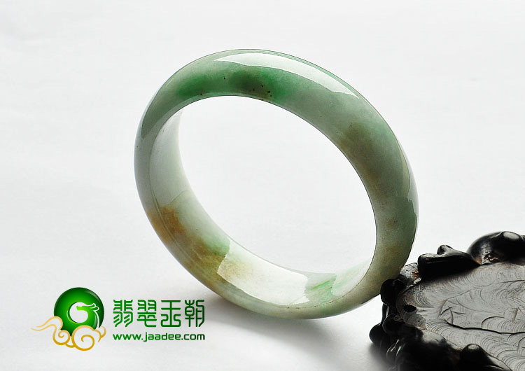 糯冰种黄加绿缅甸翡翠A货手镯（56.7mm）