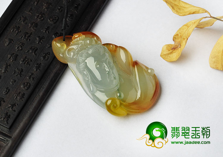 冰种褐黄翡略飘花缅甸翡翠A货观音挂件