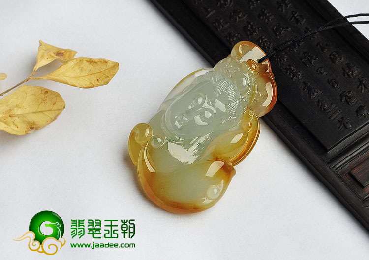 冰种褐黄翡略飘花缅甸翡翠A货观音挂件