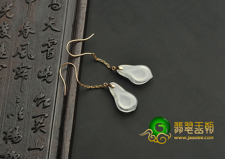 冰玻种无色缅甸翡翠A货镶玫瑰金玉兰花耳坠