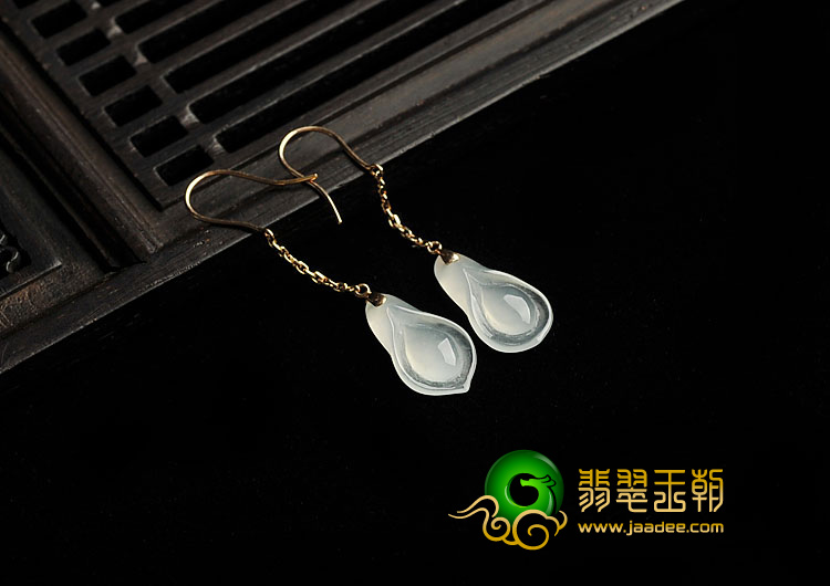 冰玻种无色缅甸翡翠A货镶玫瑰金玉兰花耳坠