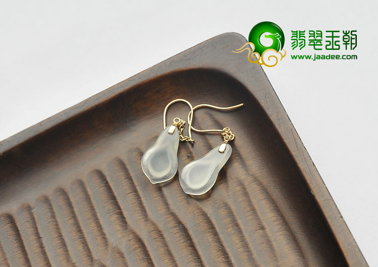 冰玻种无色缅甸翡翠A货镶玫瑰金玉兰花耳坠