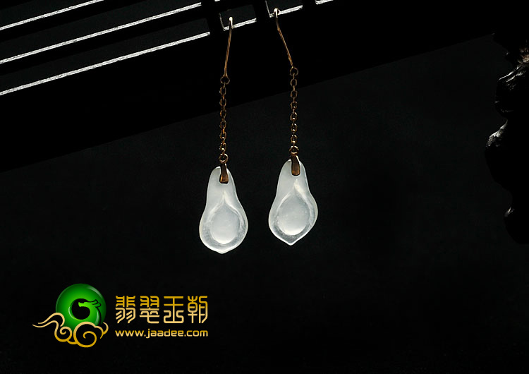 冰玻种无色缅甸翡翠A货镶玫瑰金玉兰花耳坠