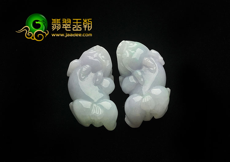 糯冰种春带彩缅甸翡翠A货貔貅挂件（一对）