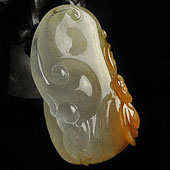 冰种褐黄翡缅甸翡翠A货蝙蝠如意挂件