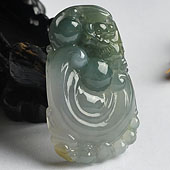 冰种晴水略带褐黄翡缅甸翡翠A货龙行如意挂件