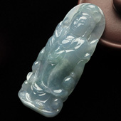 冰种晴水缅甸翡翠A货站观音挂件