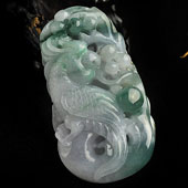 糯冰种飘花缅甸翡翠A货英明神武挂件