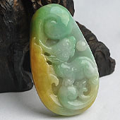 糯冰种黄加绿缅甸翡翠A货貔貅挂件