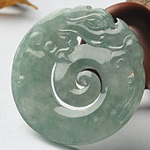 糯冰种晴水缅甸翡翠A货仿古龙牌挂件