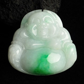 糯冰种翠色缅甸翡翠A货玉佛挂件