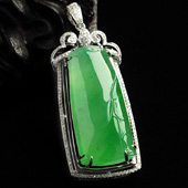 冰种翠色满绿缅甸翡翠A货镶白金节节高胸坠（真钻）