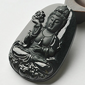 细糯种墨翠缅甸翡翠A货观音挂件