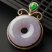 糯冰种紫罗兰缅甸翡翠A货镶玫瑰金平安扣挂件（真钻）