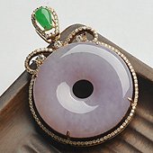 糯冰种紫罗兰缅甸翡翠A货镶玫瑰金平安扣挂件（真钻）