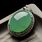 冰种绿晴水缅甸翡翠A货镶白金胸坠（真钻）