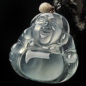 玻璃种无色缅甸翡翠A货玉佛挂件（金扣）