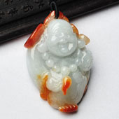 糯冰种红黄翡缅甸翡翠A货玉佛挂件