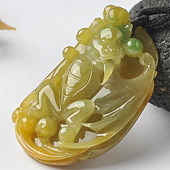糯冰种黄加绿缅甸翡翠A货福寿如意挂件