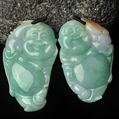 冰种豆色略带黄翡缅甸翡翠A货玉佛（一对）