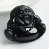 冰玻种墨翠缅甸翡翠A货玉佛挂件
