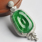 冰种正阳绿缅甸翡翠A货镶白金福在眼前挂件