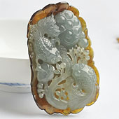 糯冰晴水褐翡缅甸翡翠A年年有余挂件