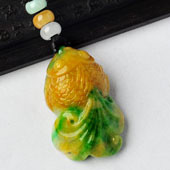 细糯种黄加绿缅甸翡翠A货小金鱼挂件