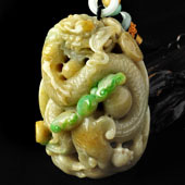 糯冰种黄加绿缅甸翡翠A货龙行如意手玩件