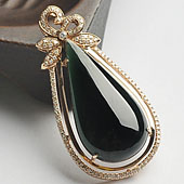 冰种墨翠缅甸翡翠A货镶玫瑰金水滴胸坠（真钻）