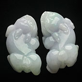 糯冰种春带彩缅甸翡翠A货貔貅挂件（一对）
